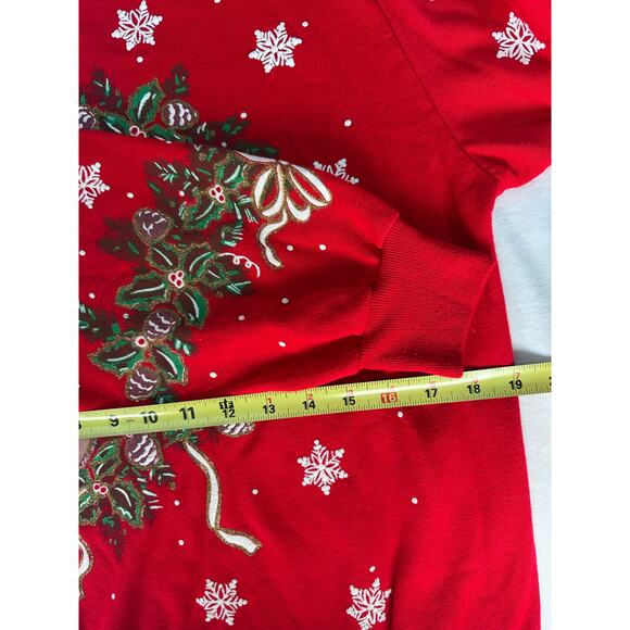 VTG Holiday Time 90s Womens M Oversized Tacky Christmas Bear Sweatshirt Wreath - Picture 8 of 11